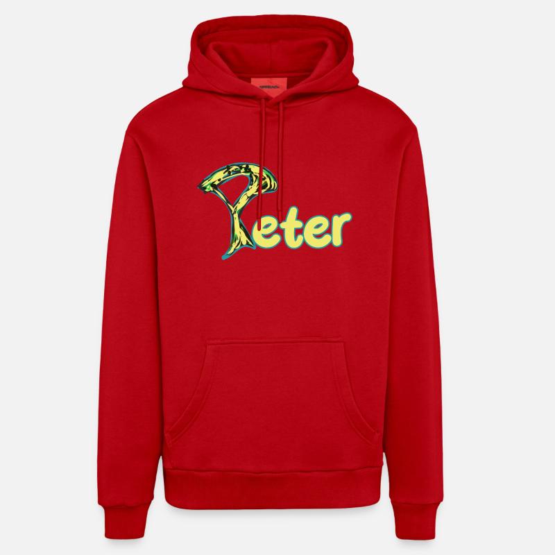 Texte jaune astucieux de Peter - Sweat à capuche bio décontracté fabriqué en UE - rouge