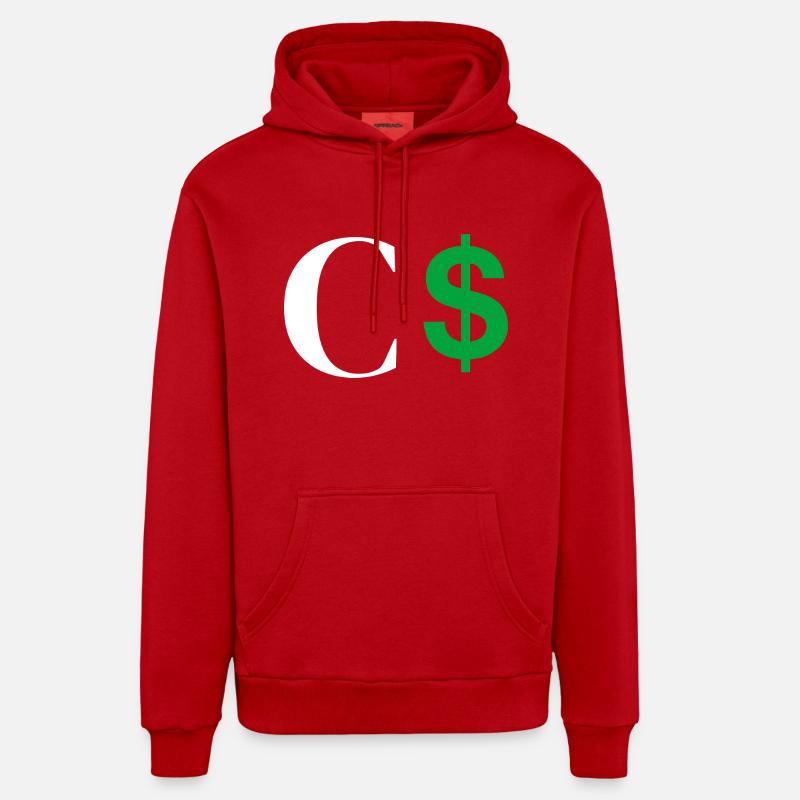 Lettre c dollar - Sweat à capuche bio décontracté fabriqué en UE - rouge