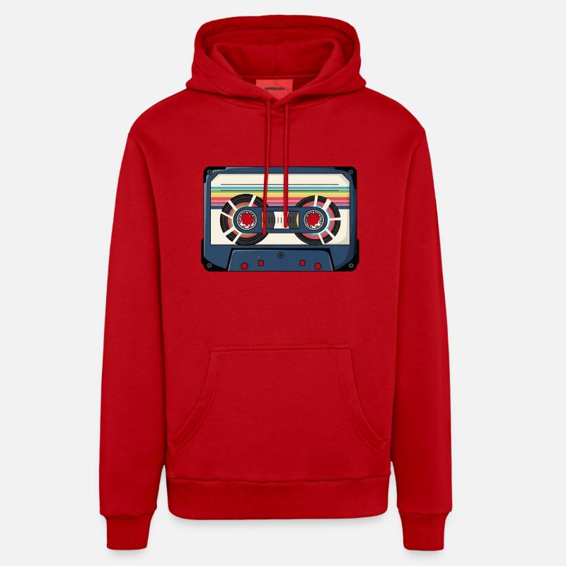 Autocollant de cassette rétro - Sweat à capuche bio décontracté fabriqué en UE - rouge