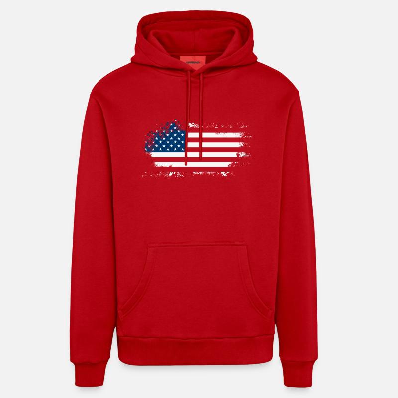 Drapeau américain - Sweat à capuche bio décontracté fabriqué en UE - rouge