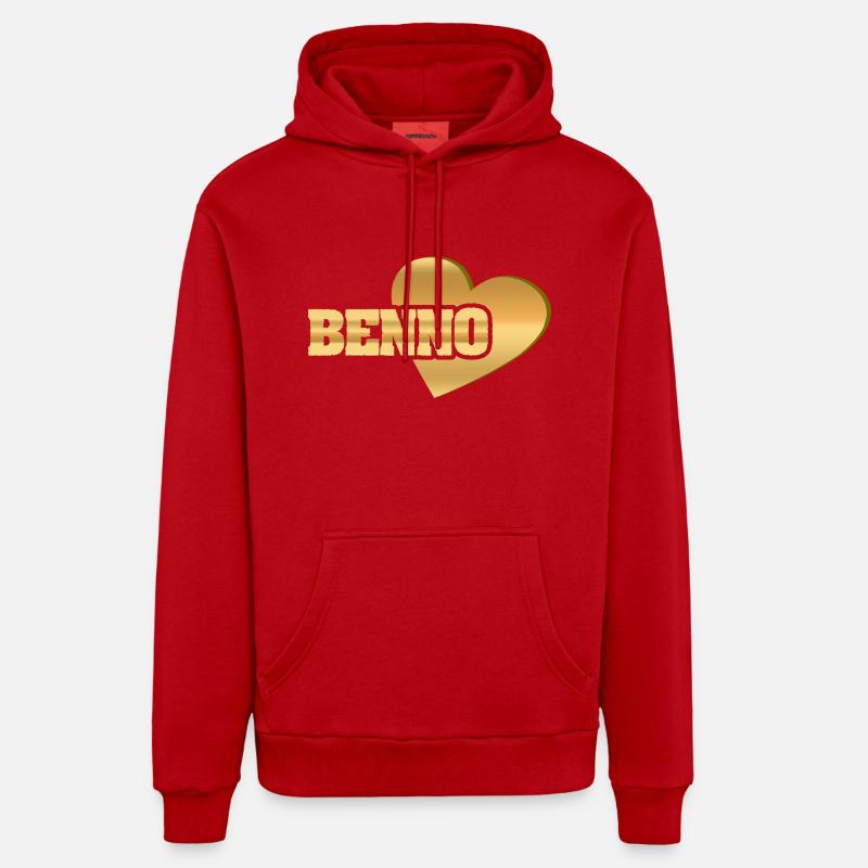 Benno comme l’or - Sweat à capuche bio décontracté fabriqué en UE - rouge