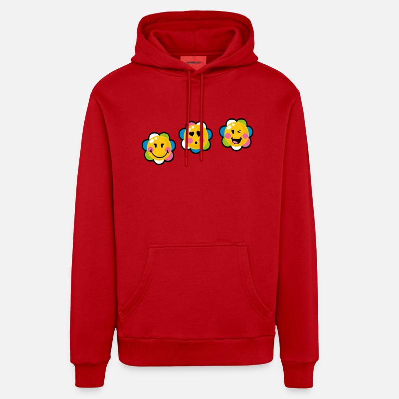 Smiley Kawaii Flower - Sweat à capuche bio décontracté fabriqué en UE - rouge