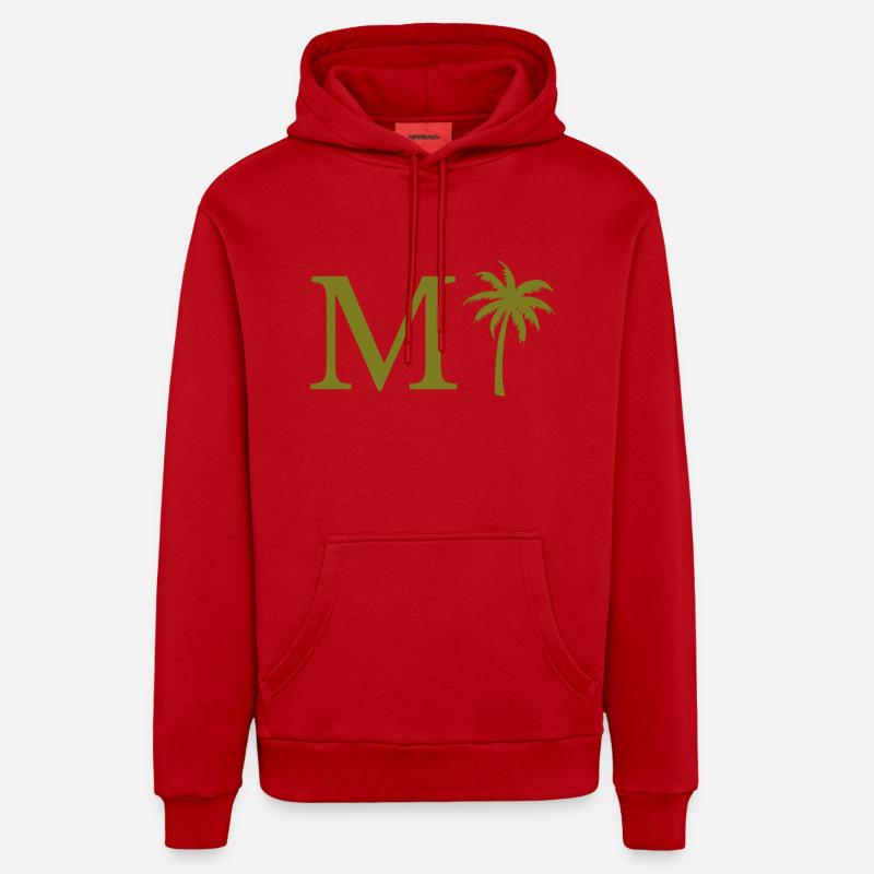 Lettre m vert Palm - Sweat à capuche bio décontracté fabriqué en UE - rouge