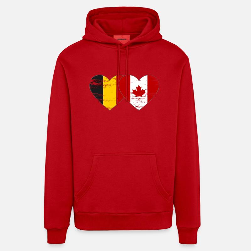 Belgique Canada Drapeau Coeur utilisé - Sweat à capuche bio décontracté fabriqué en UE - rouge