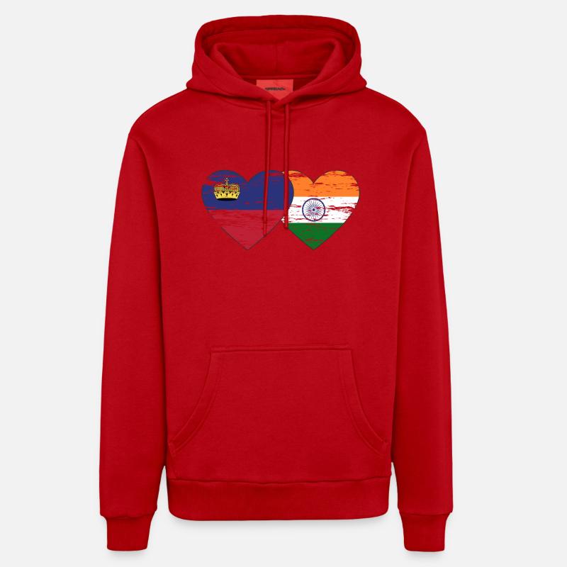 Liechtenstein Inde drapeau utilisé - Sweat à capuche bio décontracté fabriqué en UE - rouge