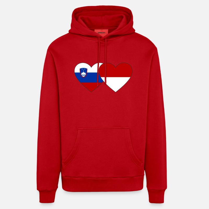 Slovénie Indonésie Drapeau Coeur - Sweat à capuche bio décontracté fabriqué en UE - rouge
