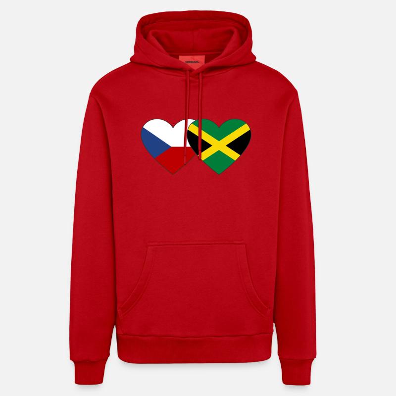 République tchèque Jamaïque Drapeau Coeur - Sweat à capuche bio décontracté fabriqué en UE - rouge