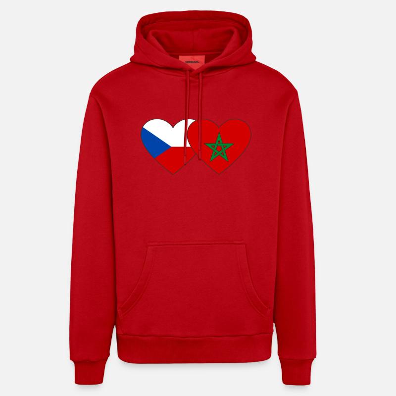 République tchèque Maroc Drapeau Coeur - Sweat à capuche bio décontracté fabriqué en UE - rouge