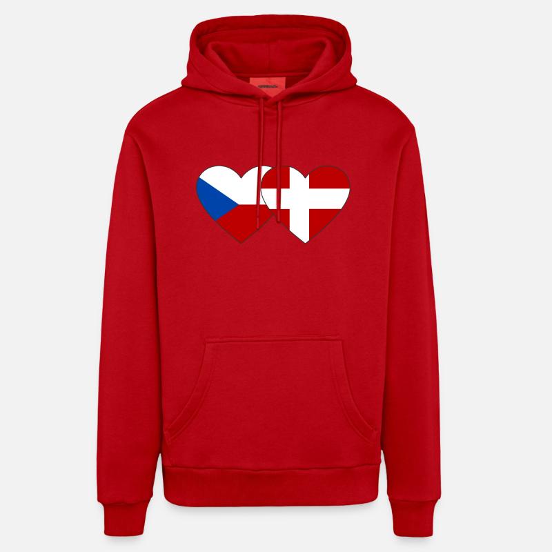 République tchèque Danemark Drapeau Coeur - Sweat à capuche bio décontracté fabriqué en UE - rouge