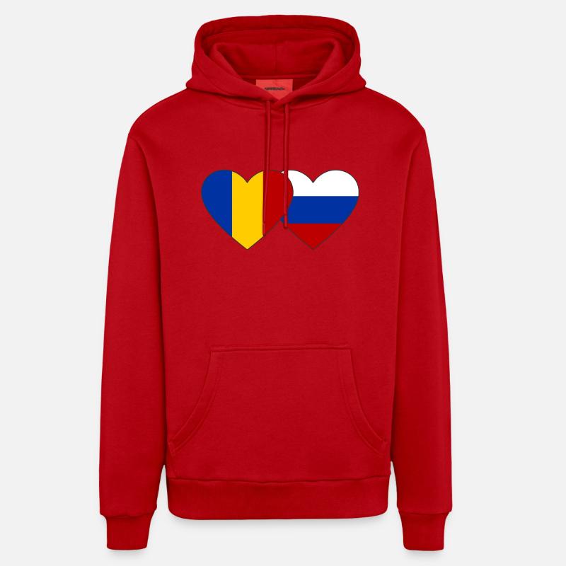Roumanie Russie Drapeau Coeur - Sweat à capuche bio décontracté fabriqué en UE - rouge