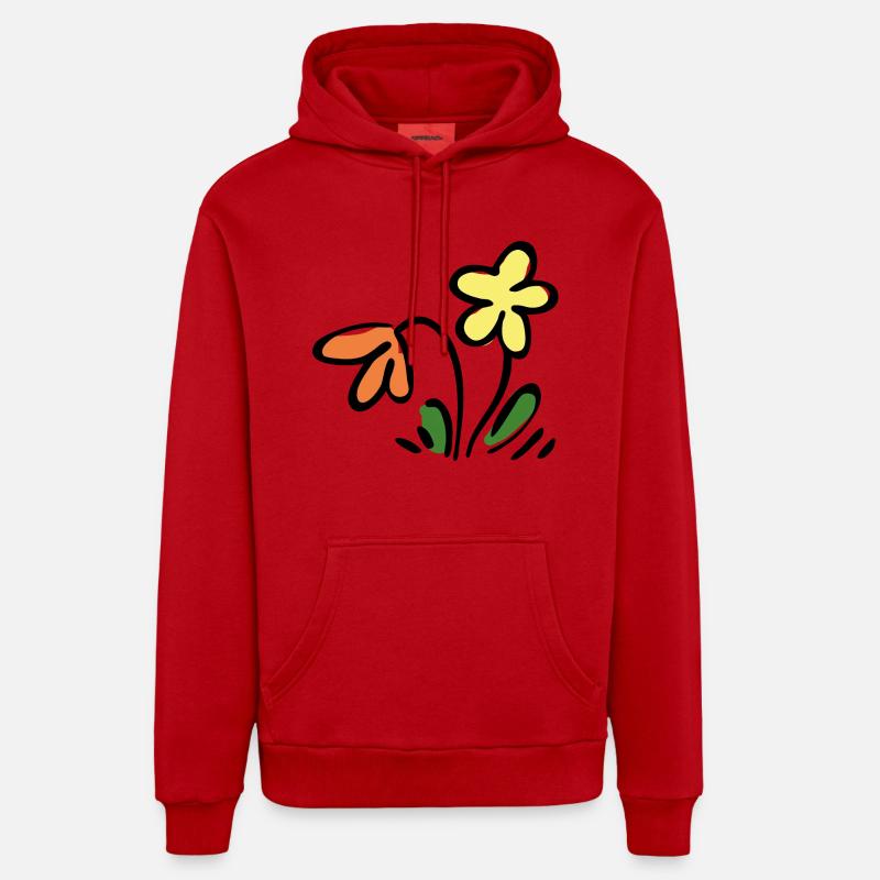 Fleurs - Sweat à capuche bio décontracté fabriqué en UE - rouge