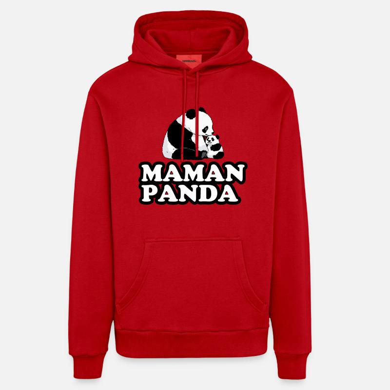 Maman panda - Sweat à capuche bio décontracté fabriqué en UE - rouge
