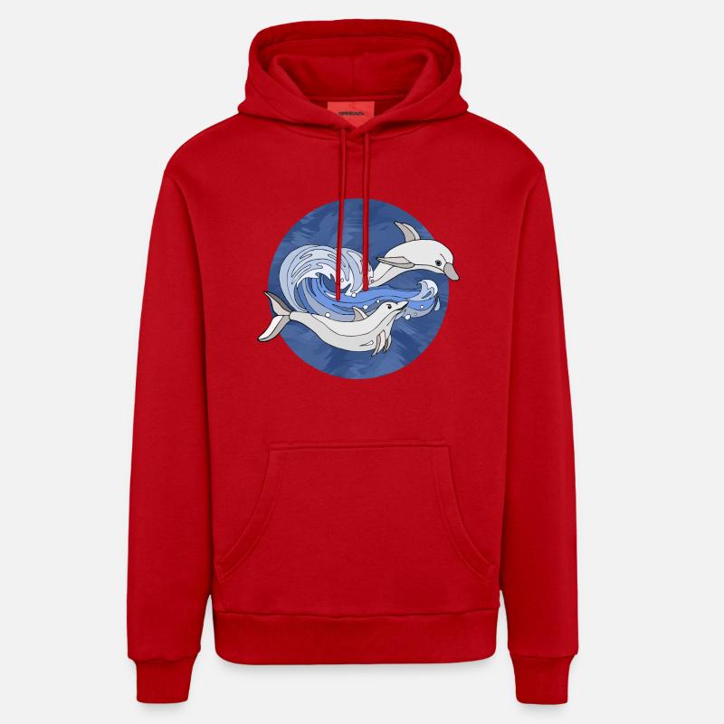 Dauphins - Sweat à capuche bio décontracté fabriqué en UE - rouge