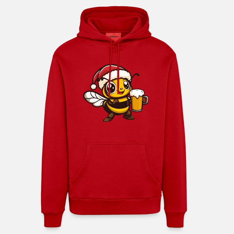 Abeille Noël Bière Drôle - Sweat à capuche bio décontracté fabriqué en UE - rouge