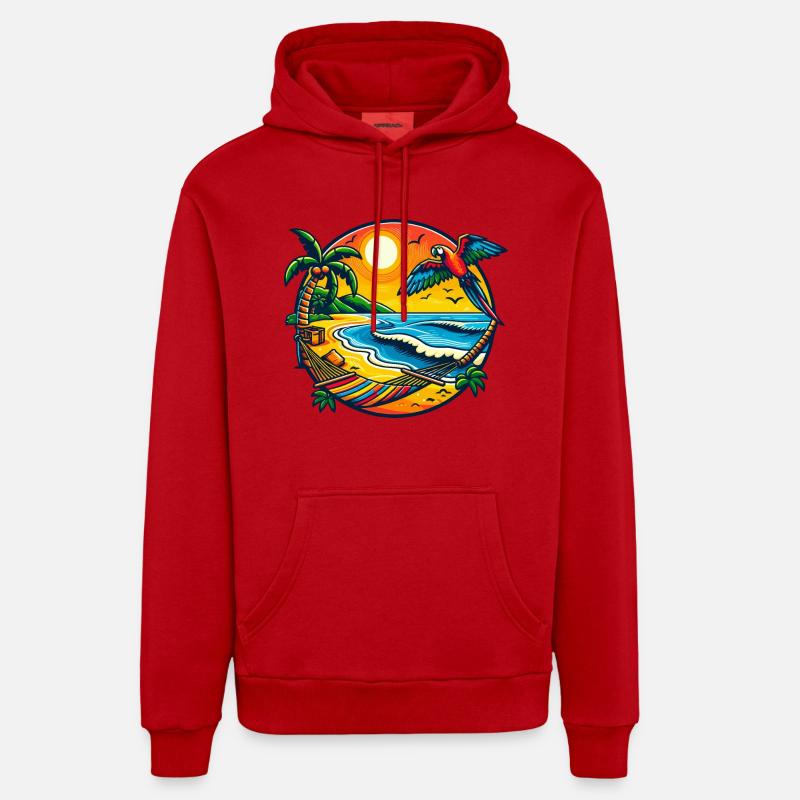 Coucher de soleil tropical - Sweat à capuche bio décontracté fabriqué en UE - rouge