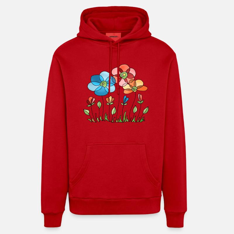 Fleur - Sweat à capuche bio décontracté fabriqué en UE - rouge