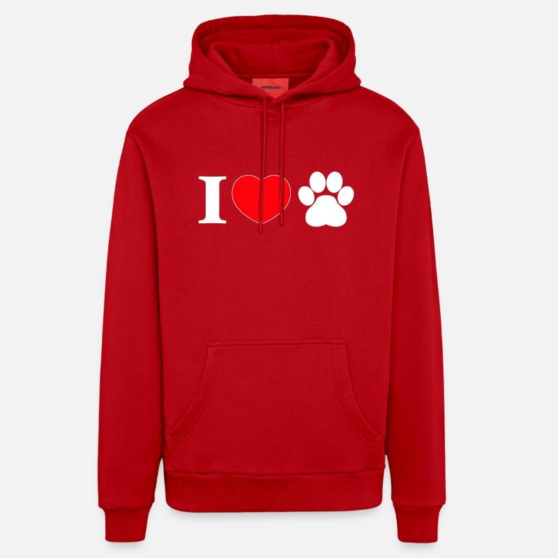 « J’aime » avec empreinte de patte - Sweat à capuche bio décontracté fabriqué en UE - rouge