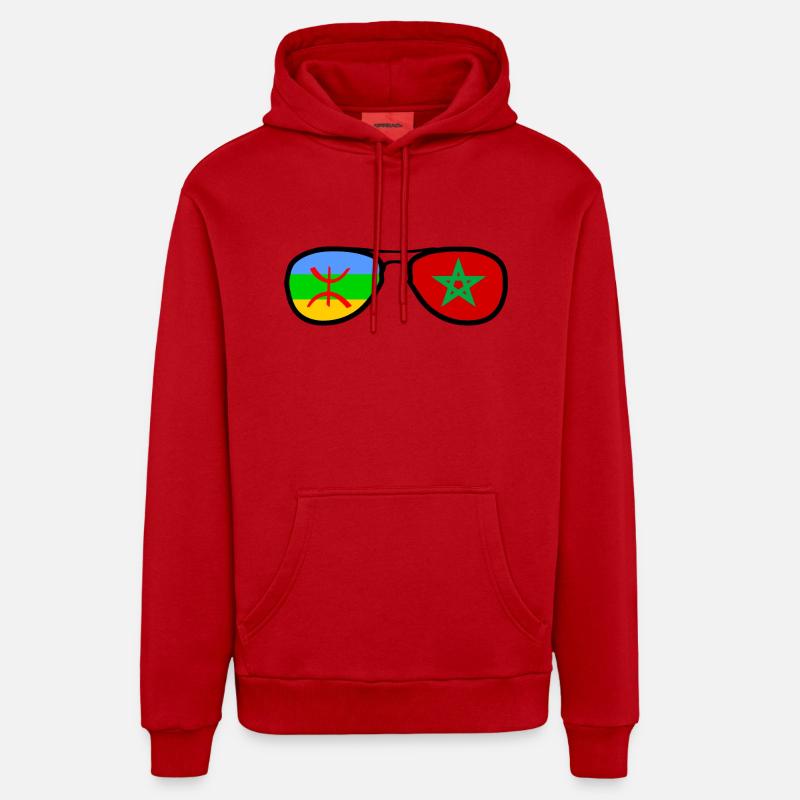Drapeau Amazigh Maroc - lunettes - Sweat à capuche bio décontracté fabriqué en UE - rouge