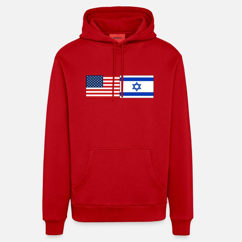 États-Unis, Israël Drapeau - Sweat à capuche bio décontracté fabriqué en UE - rouge