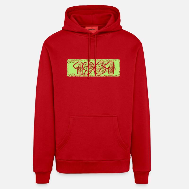 Numéro 1961 - Sweat à capuche bio décontracté fabriqué en UE - rouge