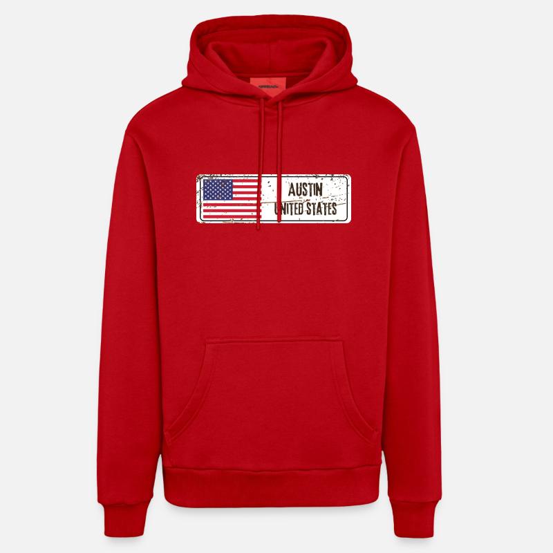 Austin Drapeau des États-Unis - Sweat à capuche bio décontracté fabriqué en UE - rouge
