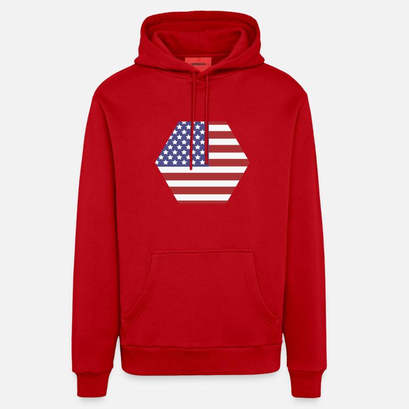 Drapeau des États-Unis - Sweat à capuche bio décontracté fabriqué en UE - rouge