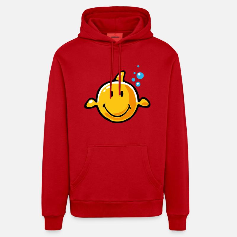 Smiley Fish - Sweat à capuche bio décontracté fabriqué en UE - rouge