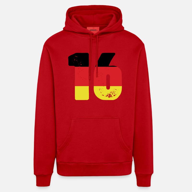 16 Numéro Jersey Allemagne - Sweat à capuche bio décontracté fabriqué en UE - rouge