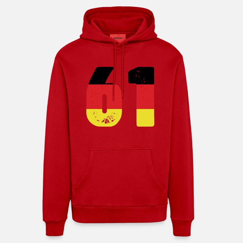 61 Numéro Jersey Allemagne - Sweat à capuche bio décontracté fabriqué en UE - rouge