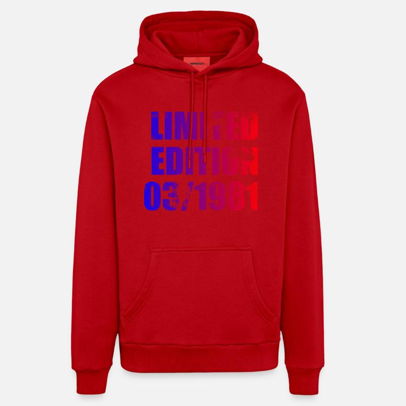 44e anniversaire Edition limitée 03/1981 - Sweat à capuche bio décontracté fabriqué en UE - rouge