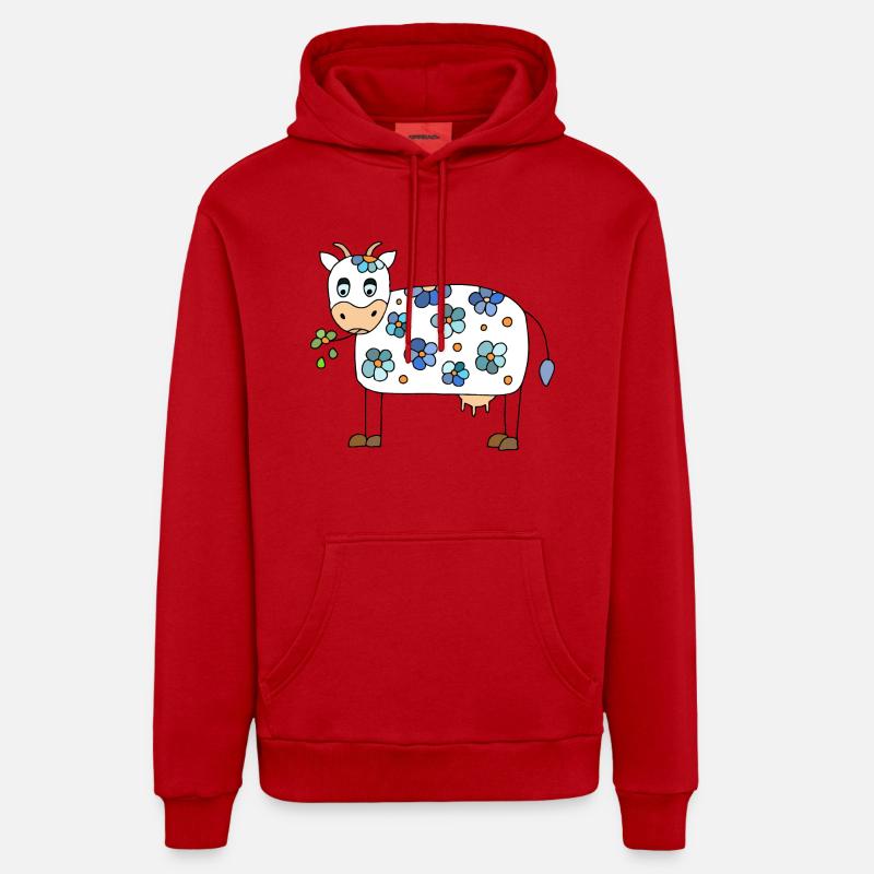Vache - Sweat à capuche bio décontracté fabriqué en UE - rouge