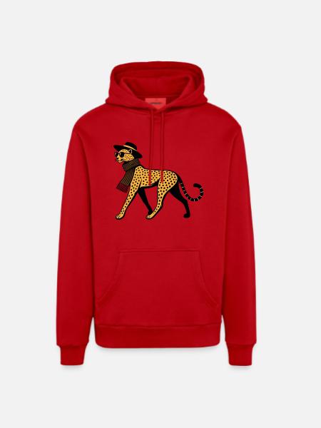 Leopard chic - Sweat à capuche bio décontracté fabriqué en UE - rouge
