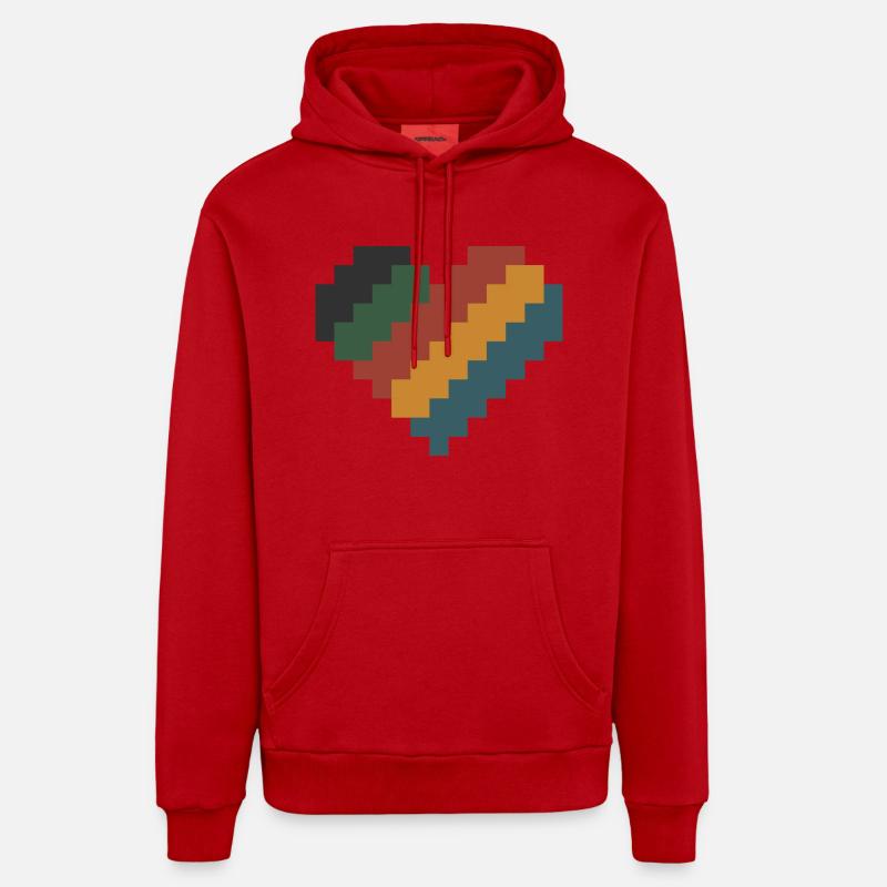 Coeur Pixel Rétro - Sweat à capuche bio décontracté fabriqué en UE - rouge