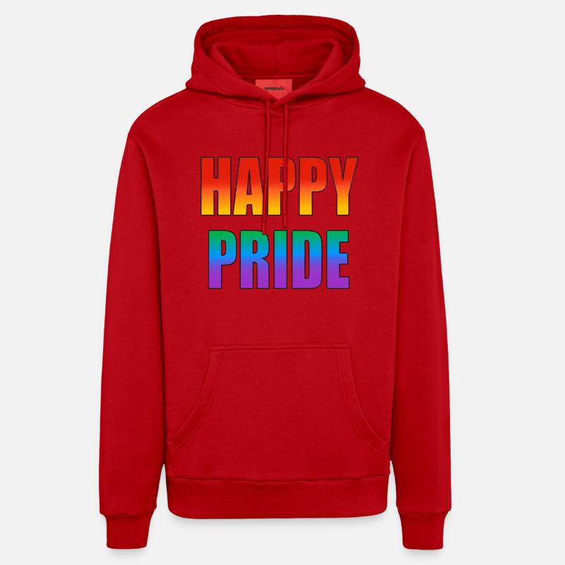 Texte arc-en-ciel Happy Pride - Sweat à capuche bio décontracté fabriqué en UE - rouge