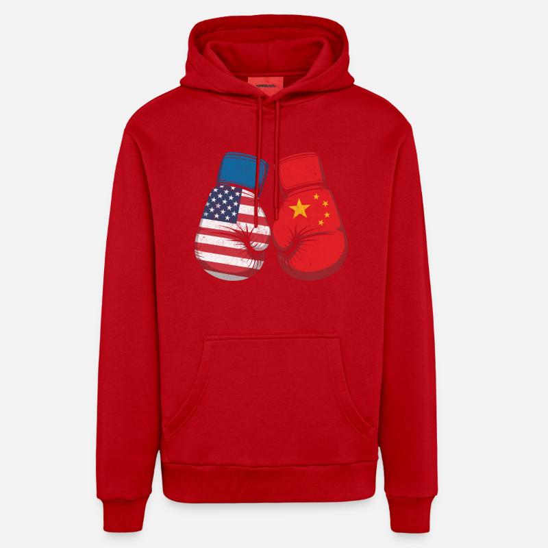États-Unis vs Chine - Sweat à capuche bio décontracté fabriqué en UE - rouge
