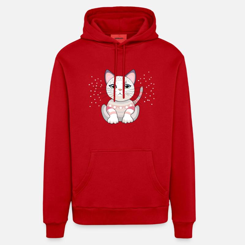chat maneki neko - Sweat à capuche bio décontracté fabriqué en UE - rouge