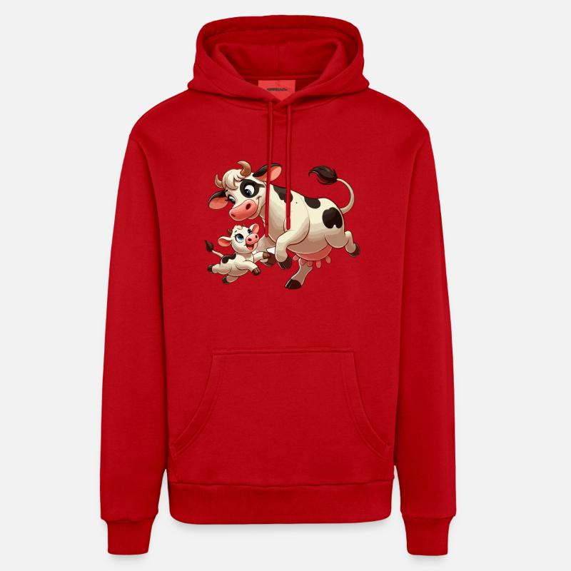 Kuhmutter mit herumtollendem Kind - Organic Relaxed Hoodie Made in EU - Rot