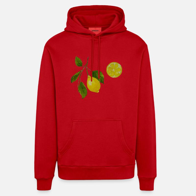 Branche de citron et citron - Sweat à capuche bio décontracté fabriqué en UE - rouge