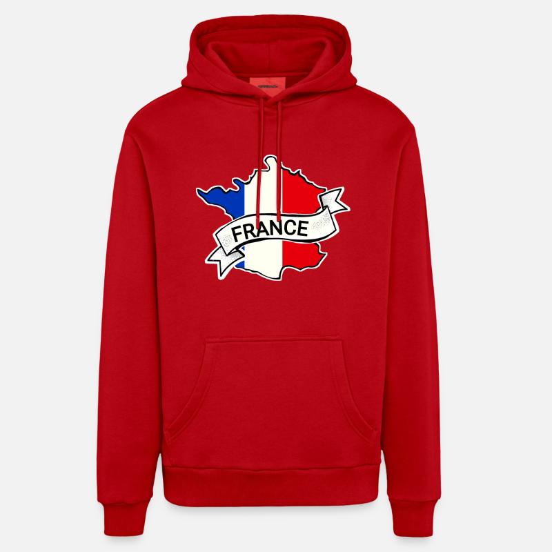 France - Drapeau - Carte - Sweat à capuche bio décontracté fabriqué en UE - rouge