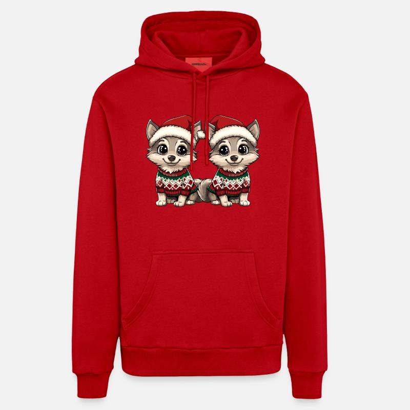 L’équipe de Noël du loup - Sweat à capuche bio décontracté fabriqué en UE - rouge