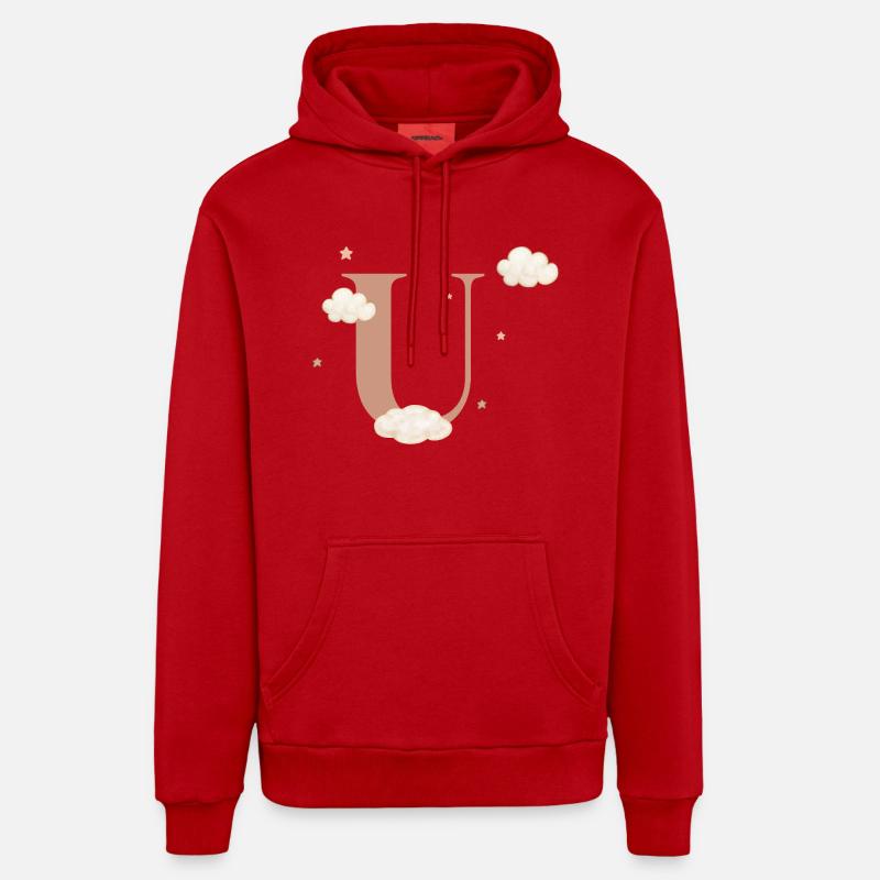 Lettre u nuages étoiles - Sweat à capuche bio décontracté fabriqué en UE - rouge