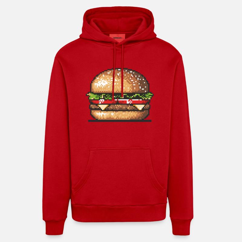 Icône Burger Pixel - Sweat à capuche bio décontracté fabriqué en UE - rouge