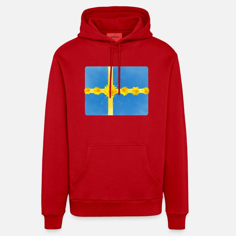 Suède Fleurs Solstice d’été - Sweat à capuche bio décontracté fabriqué en UE - rouge