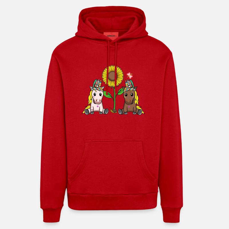 Tournesol Hippie Cheval Chevaux Cavalier - Sweat à capuche bio décontracté fabriqué en UE - rouge