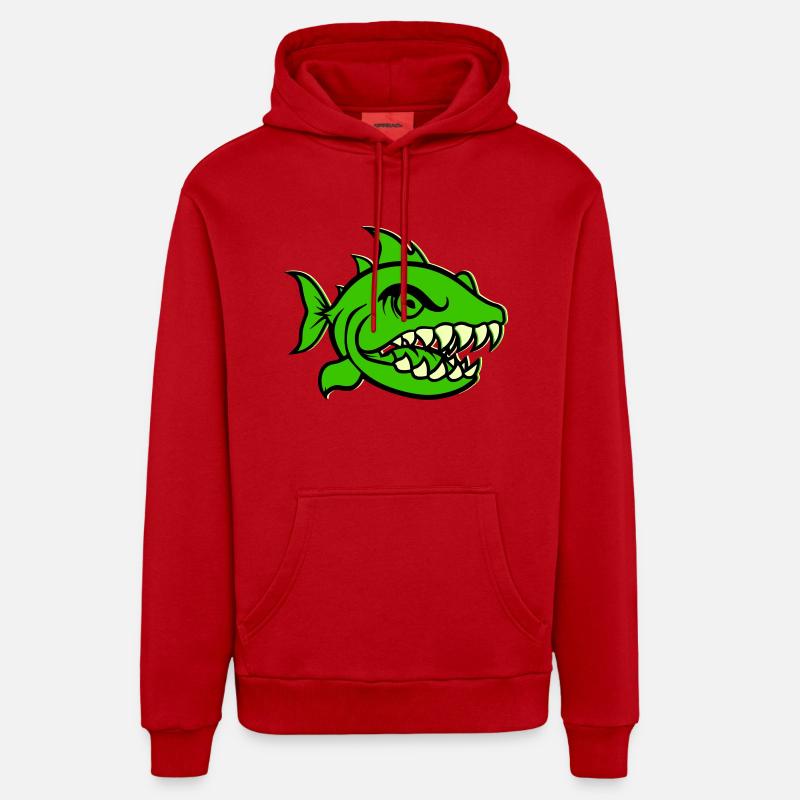 Piranha Bande dessinée Poisson - Sweat à capuche bio décontracté fabriqué en UE - rouge