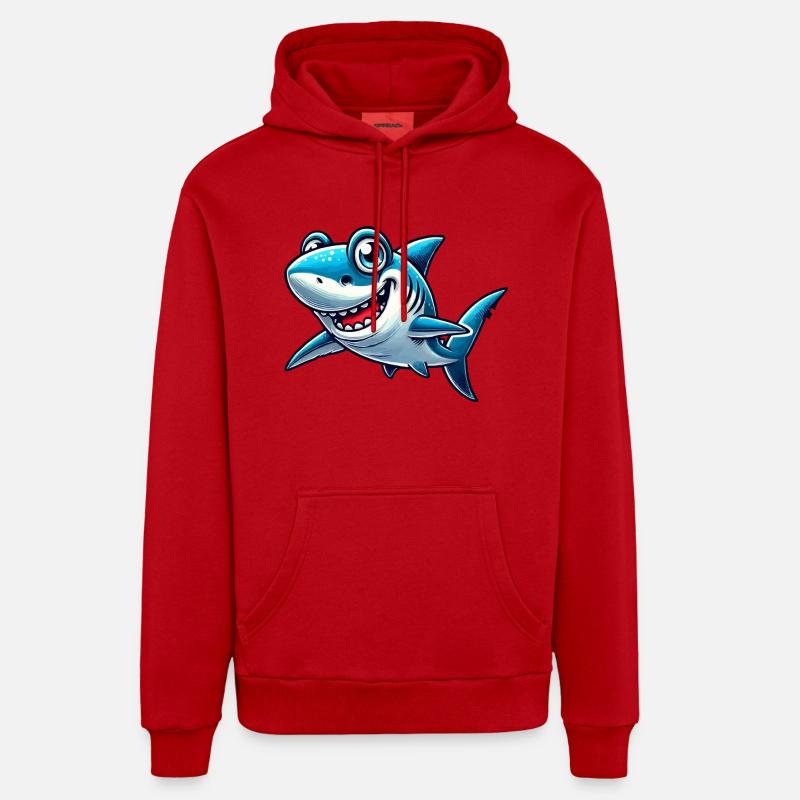 Requin Requin Bande dessinée - Sweat à capuche bio décontracté fabriqué en UE - rouge