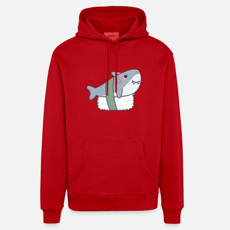 Requin mignon Sushi Riz Drôle - Sweat à capuche bio décontracté fabriqué en UE - rouge