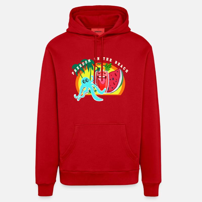 Plage, mer et liberté - Sweat à capuche bio décontracté fabriqué en UE - rouge