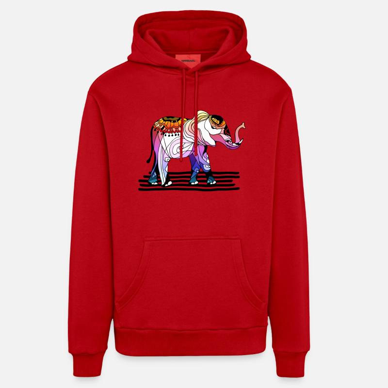éléphant - Sweat à capuche bio décontracté fabriqué en UE - rouge
