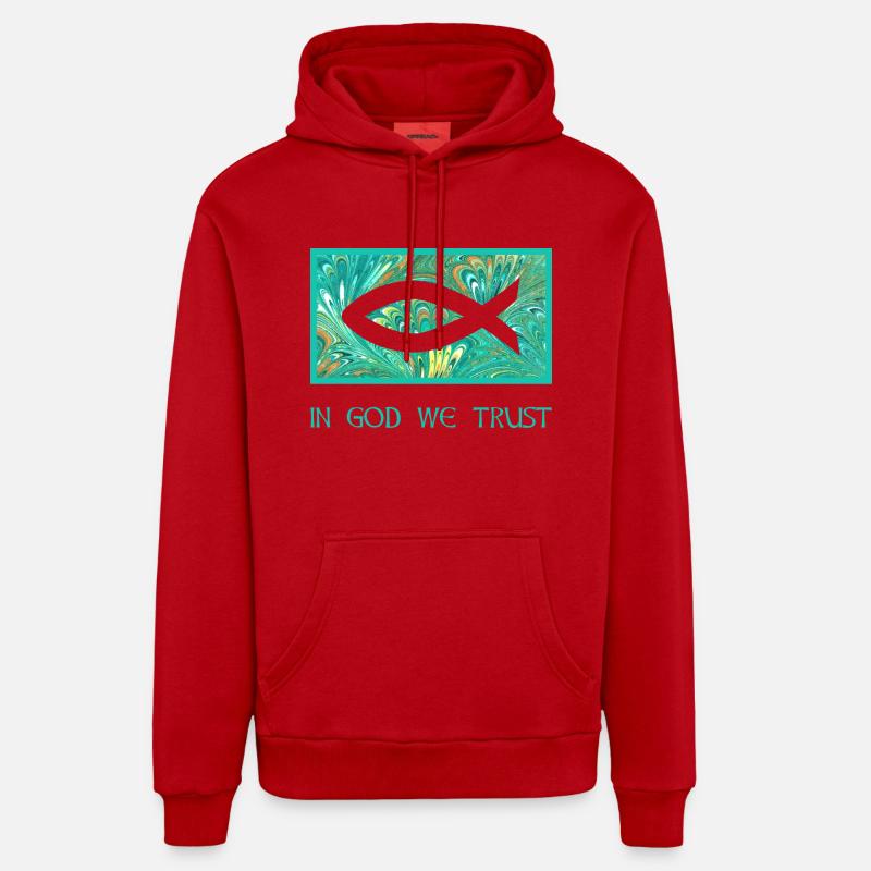 fisch ichthys e 71 - Sweat à capuche bio décontracté fabriqué en UE - rouge